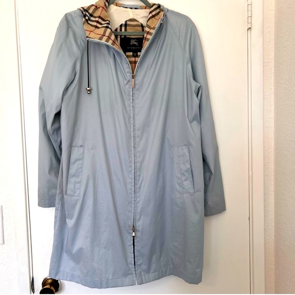 Stylish Lightweight Coat Light Blue Hooded Raincoat Trench - Picture 1 of 4